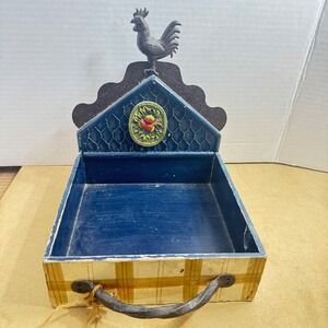 Tracy Porter Stonehouse Farm Rooster Napkin Holder Blue Plaid Wood Metal Rustic